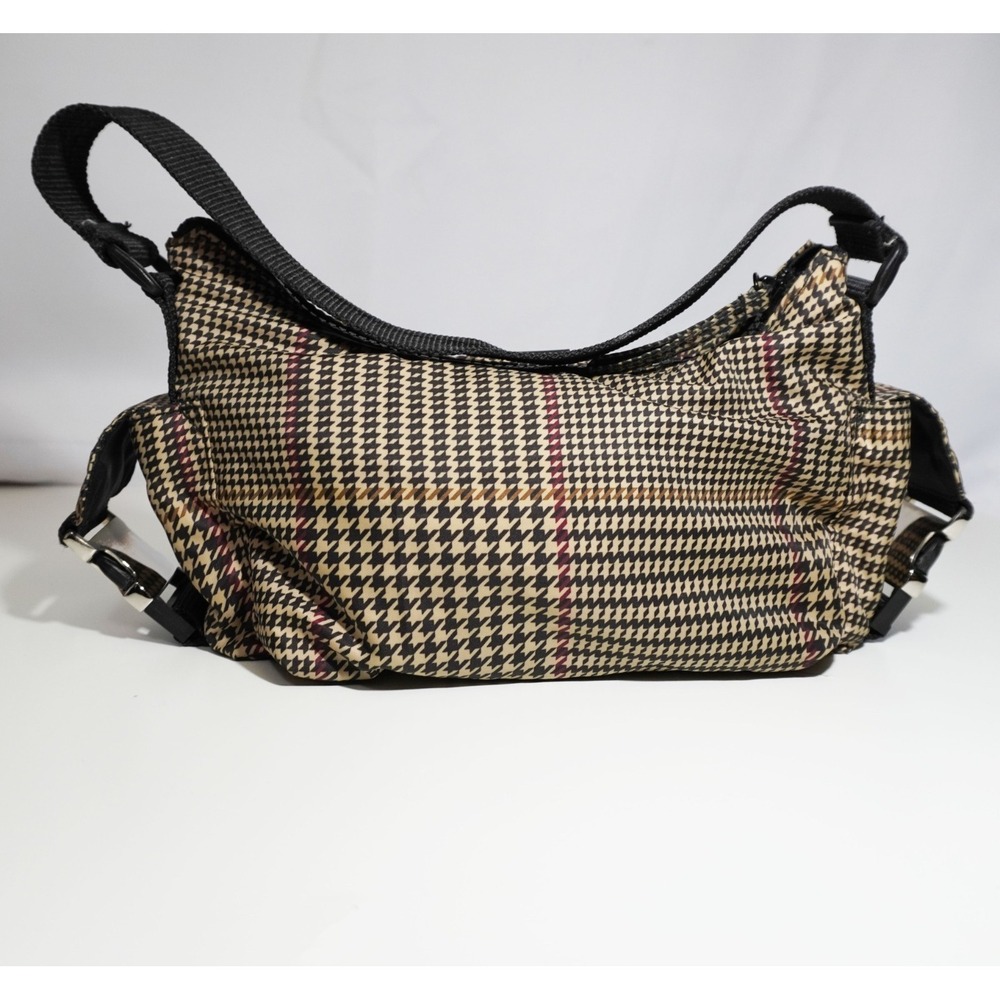 Lauren Ralph Lauren Plaid Houndsooth Beige Nylon Shoulder Bag Silver Buckles - Picture 3 of 12